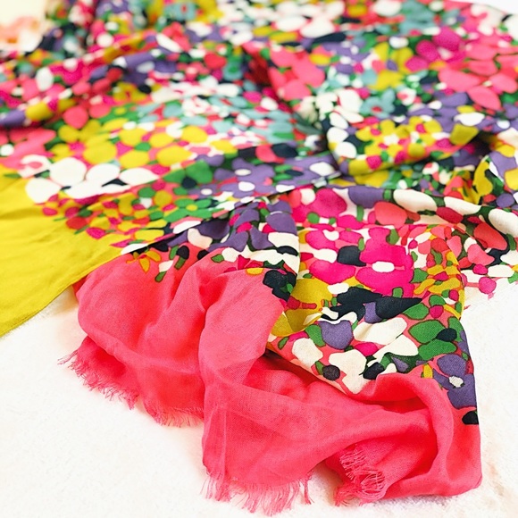 Kate Spade Floral Dot Colorful Oblong Logo Scarf - Picture 5 of 11